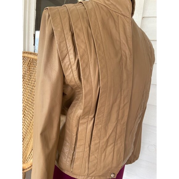 Vintage 1980s Sara International Womens Leather Tan Jacket Size 8 - Picture 4 of 16